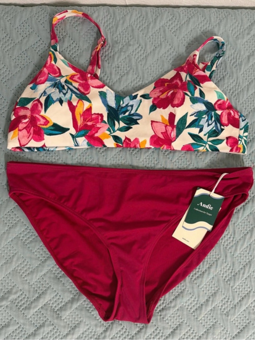 Andie Floral White Top & Magenta Bikini Bottom